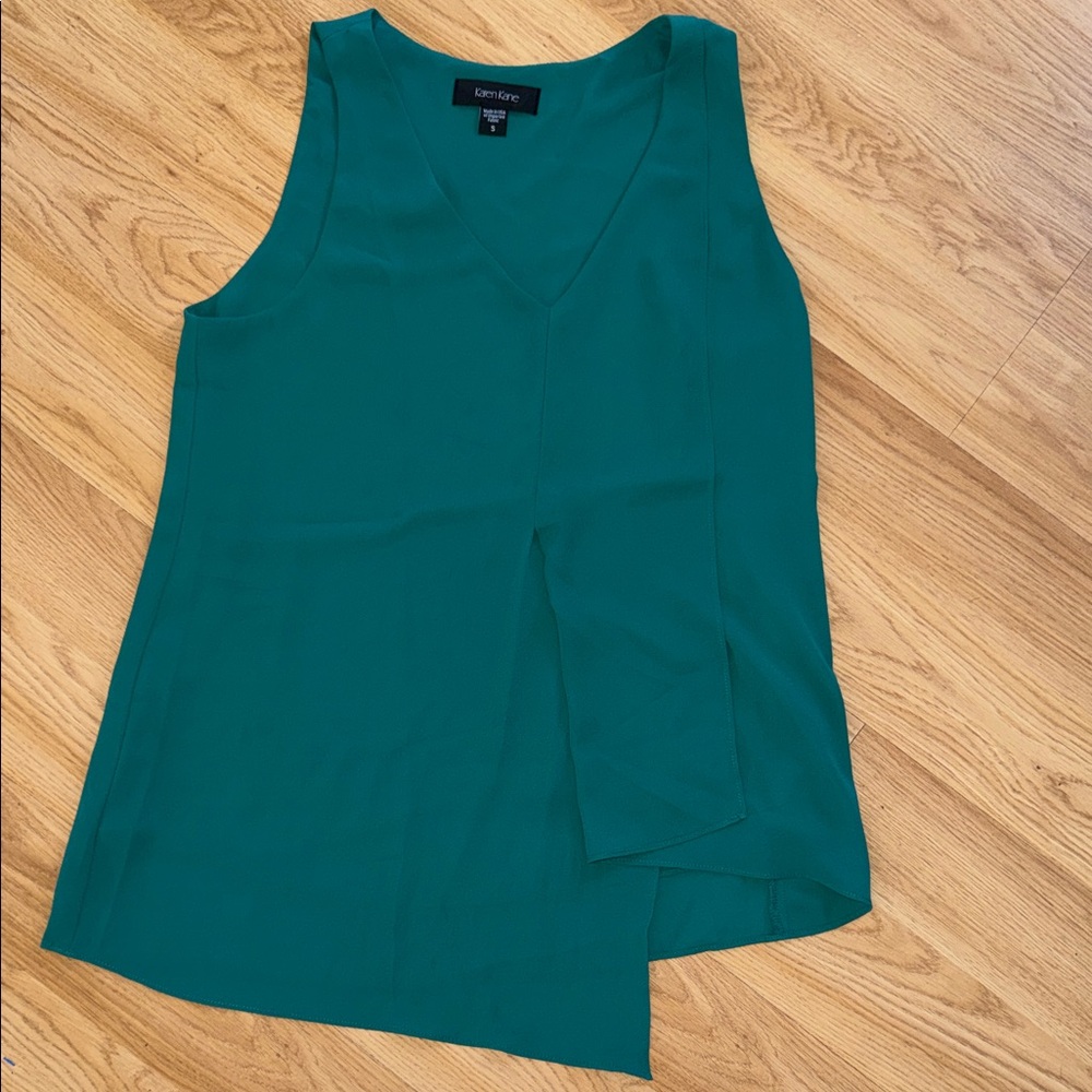 Karen Kane Blouse Tank Top Asymmetrical Layered Teal Size Small Made in USA